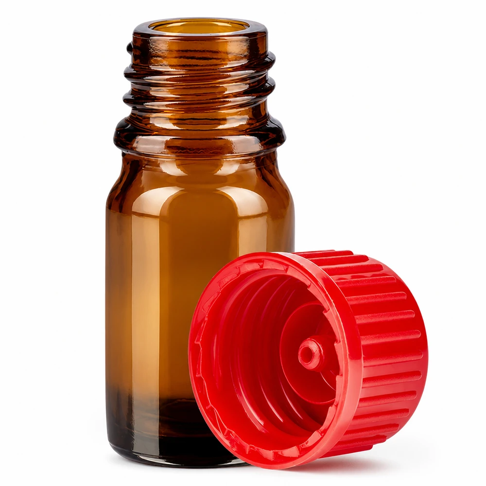 5ml lahvička 11mm šroubovací uzávěr červená Standard BrownLine UT18/5 5ml Probenflasche braun mit rotem Deckel ideal für Aromatherapie und Kosmetik
