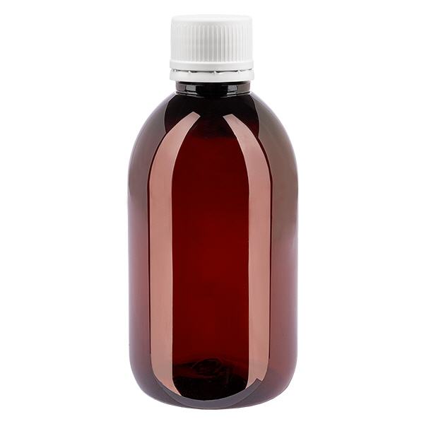 PET láhev 250ml s bílým tamper-evidentním uzávěrem, jemně žebrovaným PET láhev 250ml s bílým tamper-evidentním uzávěrem, jemně žebrovaným