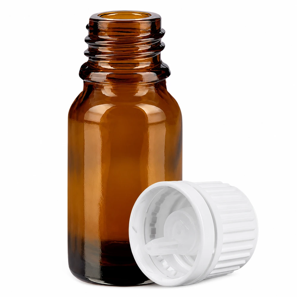 10ml lahvička s kapátkem 0,7mm bílá s tamper-evidentním uzávěrem BrownLine UT18/10 10ml Apothekerflasche braun mit weißem Tropfverschluss für Aromatherapie und Kosmetik