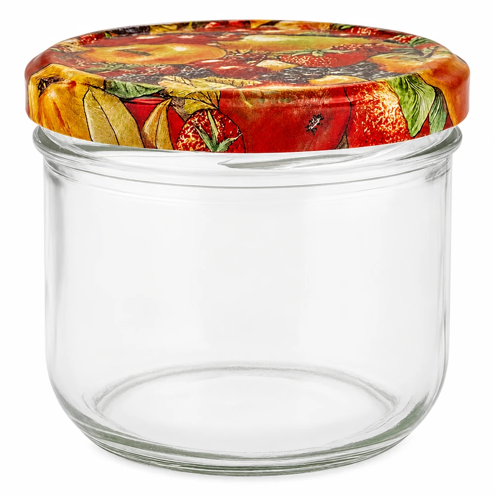 260ml Sturzglas mit buntem Obst-Dekor Deckel, leeres Einmachglas für Marmelade und Konserven