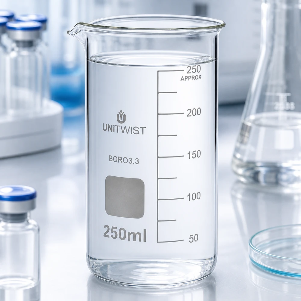 Becherglas 250ml hohe Form dickwandiger Boden aus Boro 3.3 Glas UNITWIST Laborqualität