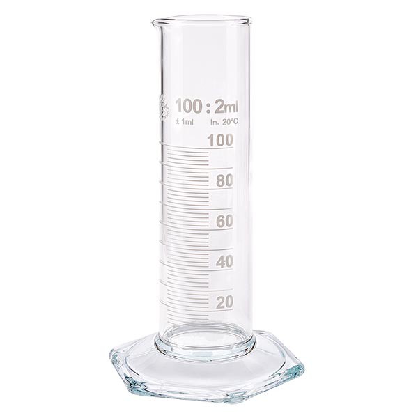 100ml odm&#283;rn&#253; v&#225;lec NF ze skla, b&#237;l&#225; stupnice.