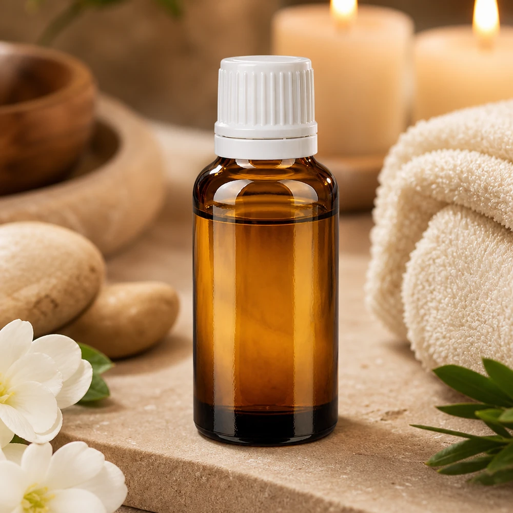 Lékárenská lahvička hnědá 20ml šroubovací uzávěr bílý uzávěr proti manipulaci. 20ml Apotheker-Braunglasflasche mit Originalitätsverschluss weiß für Duftöle und Tinkturen