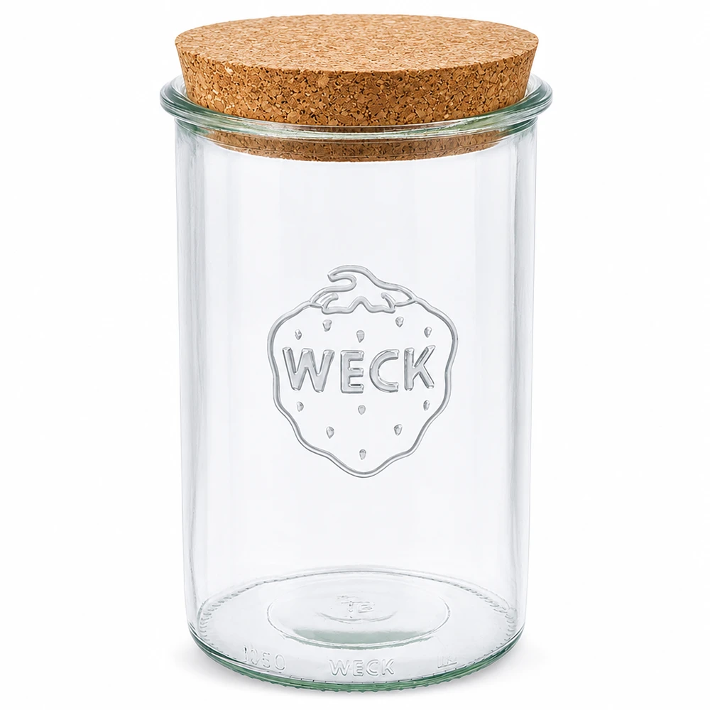 1000ml Sturzglas WECK RR100 mit natürlichem Korkdeckel transparent Einmachglas Vorratsglas mit WECK Logo