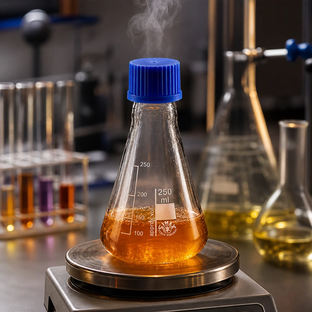 Erlenmeyerova baňka 250ml se šroubovacím uzávěrem Professioneller Erlenmeyerkolben 250ml mit breiter Standfläche für stabile Laborarbeiten