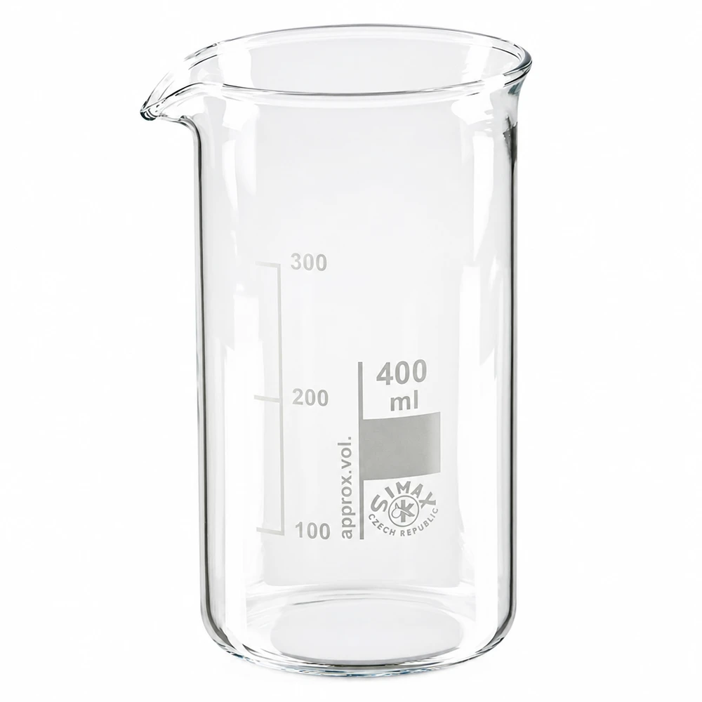 Kádinka 400ml borosilikátové sklo, vysoký tvar Chemielabor Becherglas 400ml hohe Form transparent mit eingeätzter Volumenskala