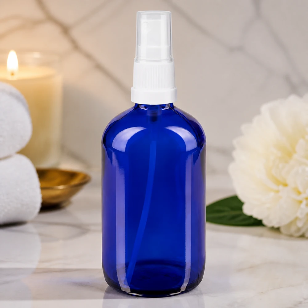 UV-schützende blaue 100ml Glassprayflasche mit Pumpzerstäuber für Naturkosmetik