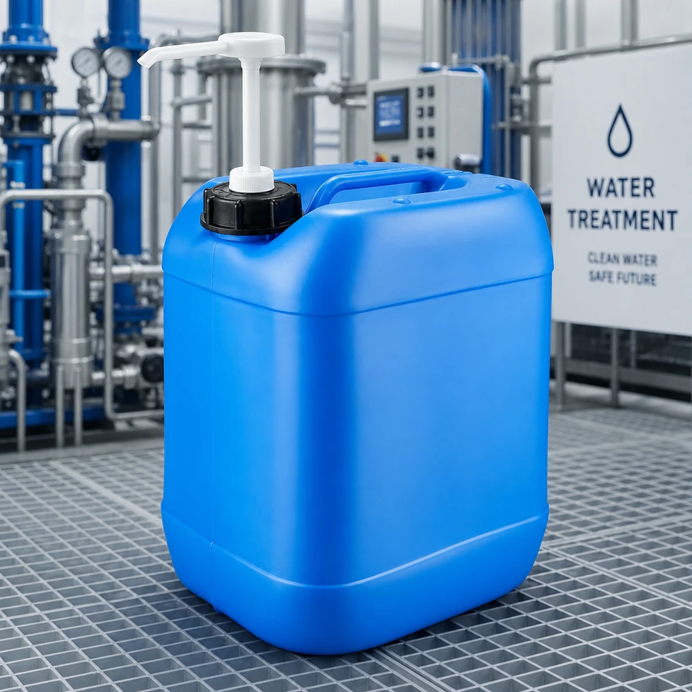 Kanystr 20 litrů modrý s dávkovacím čerpadlem Stapelbarer Industriekanister 20 Liter blau mit Dosierpumpe für Wasseraufbereitung