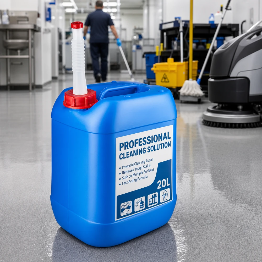 Kanystr 20 litrů modrý s výpustným potrubím Flex Kanister 20 Liter blau mit Flex-Auslaufrohr und rotem Sicherheitsverschluss für Reinigungskonzentrate
