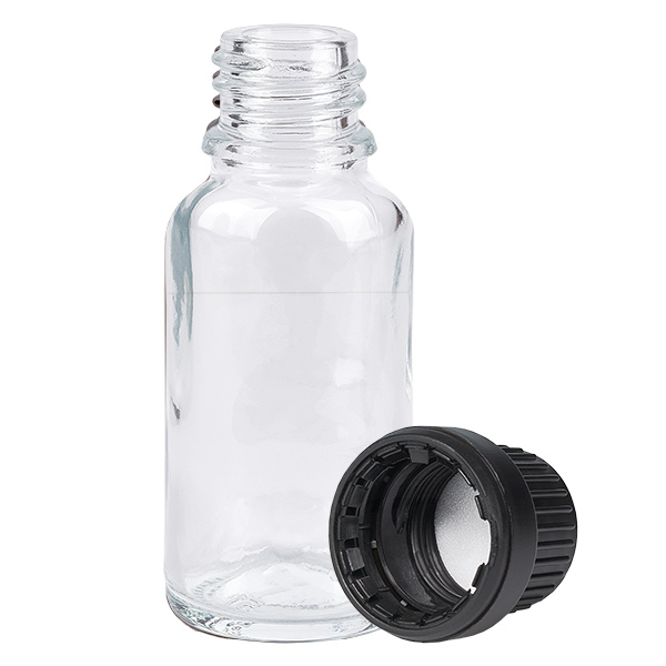 20ml láhev 11mm šroubovací uzávěr černý uzávěr s ochranou proti manipulaci ClearLine UT18/20 20ml láhev 11mm šroubovací uzávěr černý uzávěr s ochranou proti manipulaci ClearLine UT18/20