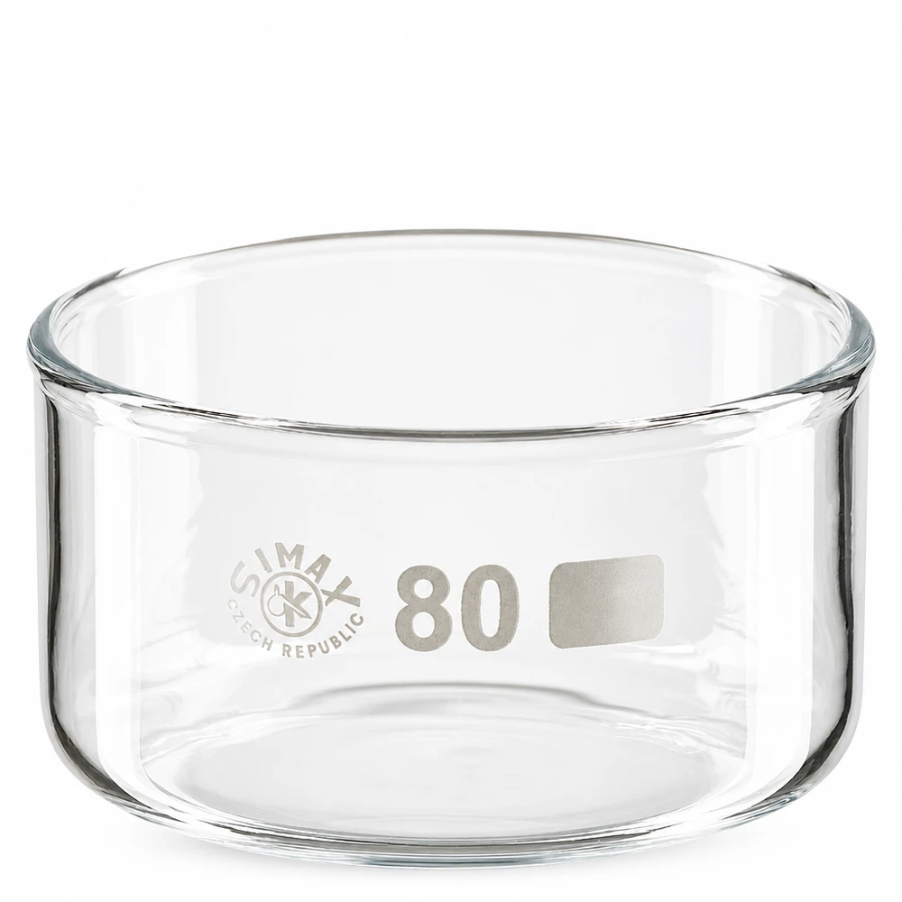 Krystalizační miska 150ml bez výlevky borosilikátová ø80mm Rundform Kristallisierschale Glas 150ml Laborausstattung Borosilikatglas ø80mm für chemische Analysen
