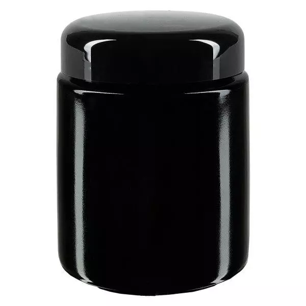 Sklenice se širokým hrdlem+ fialové sklo 250ml, s černým víčkem.
