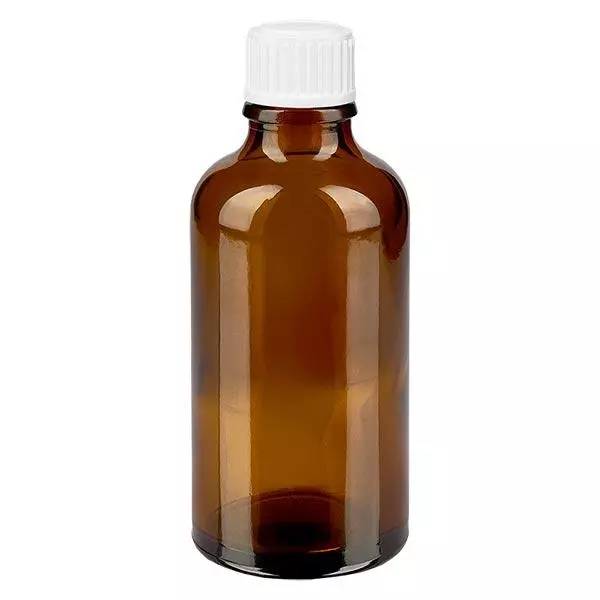 Lékárenská láhev hnědá 50ml šroubovací uzávěr bílý Globuli Standard