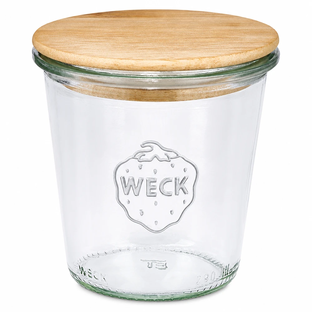 WECK Sturzglas 290ml hoch RR80 mit Holzdeckel Einmachglas Vorratsglas Glasbehälter mit Holzschraubverschluss