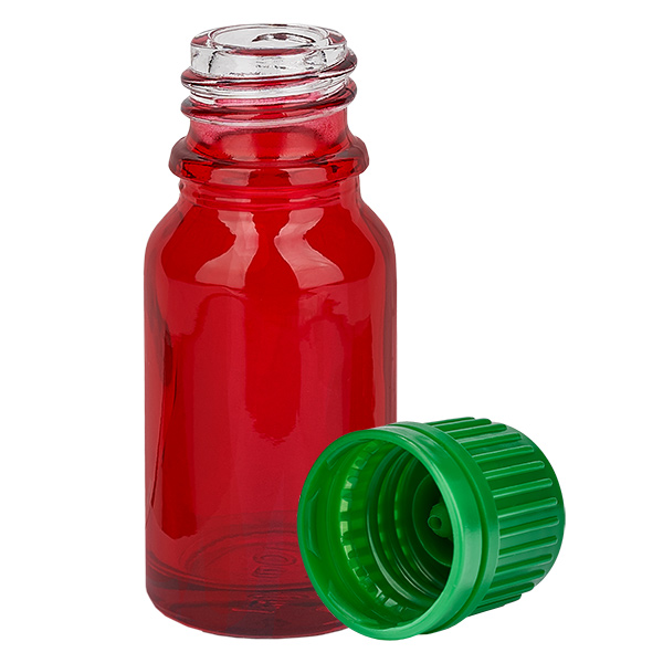 10ml láhev 11mm šroubovací uzávěr zelený uzávěr s ochranou proti manipulaci RedLine UT18/10 10ml láhev 11mm šroubovací uzávěr zelený uzávěr s ochranou proti manipulaci RedLine UT18/10