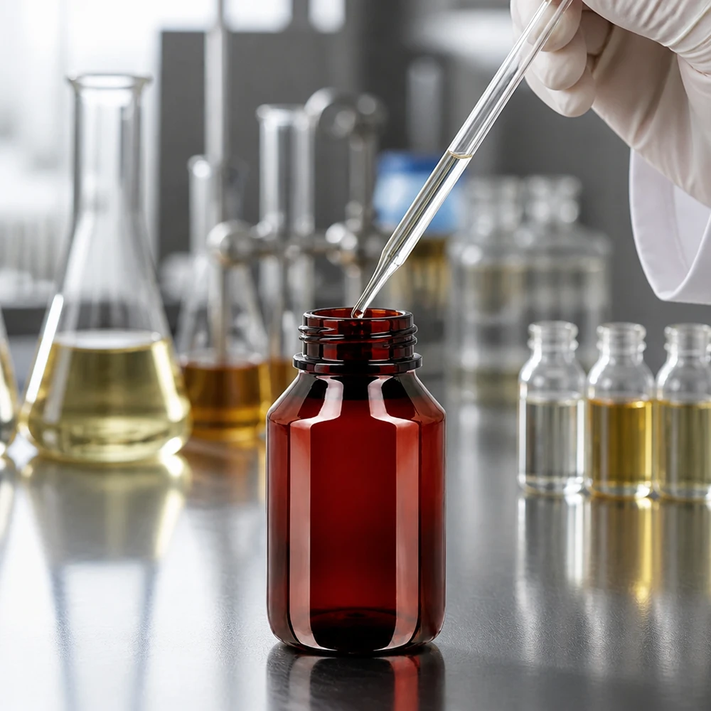 PET láhev 50ml se zeleným uzávěrem, který je odolný proti manipulaci. Láhev odolná proti světlu o objemu 50 ml z PET s originálním zeleným uzávěrem pro tekutiny citlivé na světlo