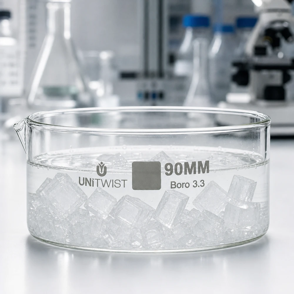Krystalizační miska ø90 mm z borosilikátového skla UNiTWIST Kristallisierschale ø90mm UNiTWIST Boro 3.3 mit Schnabelausguß für Laboranwendungen