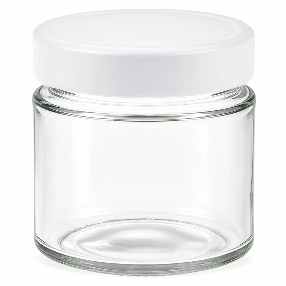 135ml kulatá sklenice + víčko BasicSeal bílé hluboké UNiTWIST 135ml Rundglas mit weißem BasicSeal Deckel transparent leer Glasdose Aufbewahrung Kosmetik Lebensmittel