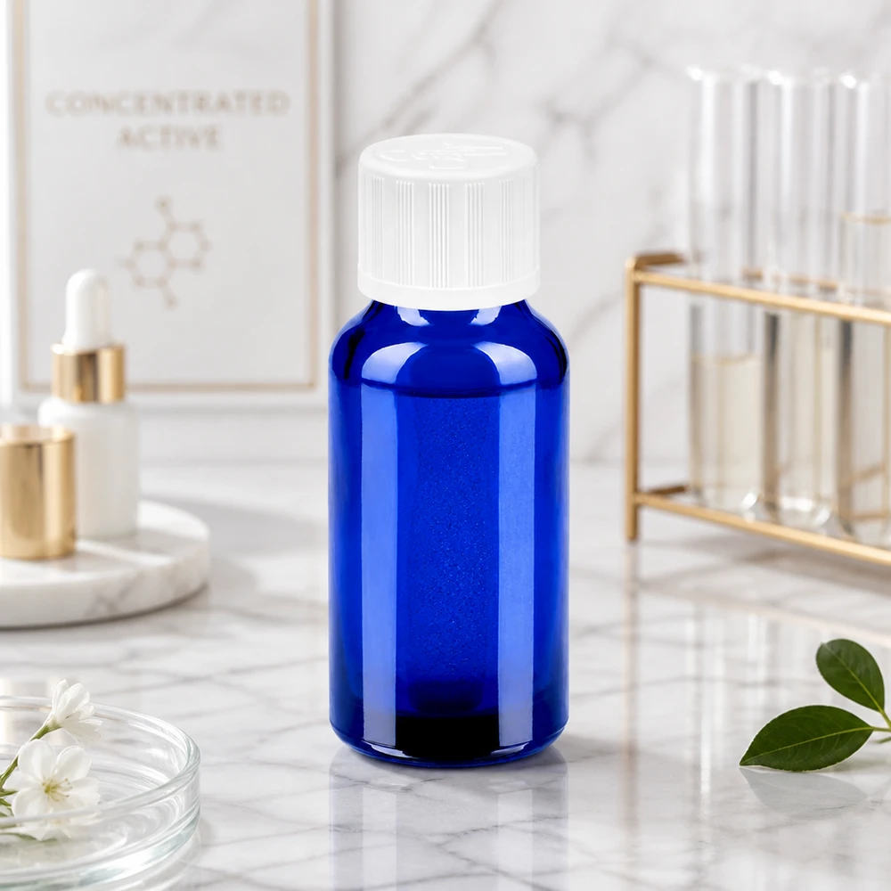 Elegante 20ml blaue Glasflasche mit weißem Schraubdeckel ideal für DIY Kosmetik und Seren