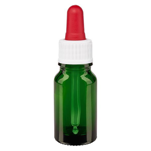 Lékárenská láhev zelená 10ml pipeta standard bílá/červená Lékárenská láhev zelená 10ml pipeta standard bílá/červená