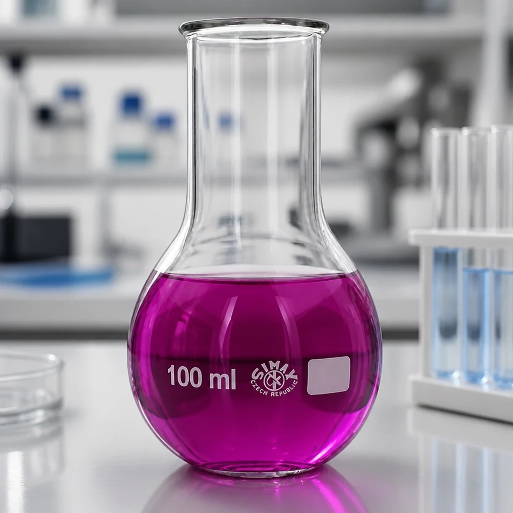 Baňka s kulatým dnem 100ml se širokým hrdlem Rundkolben 100ml Weithals mit glatter Oberfläche für rückstandsfreie Reinigung