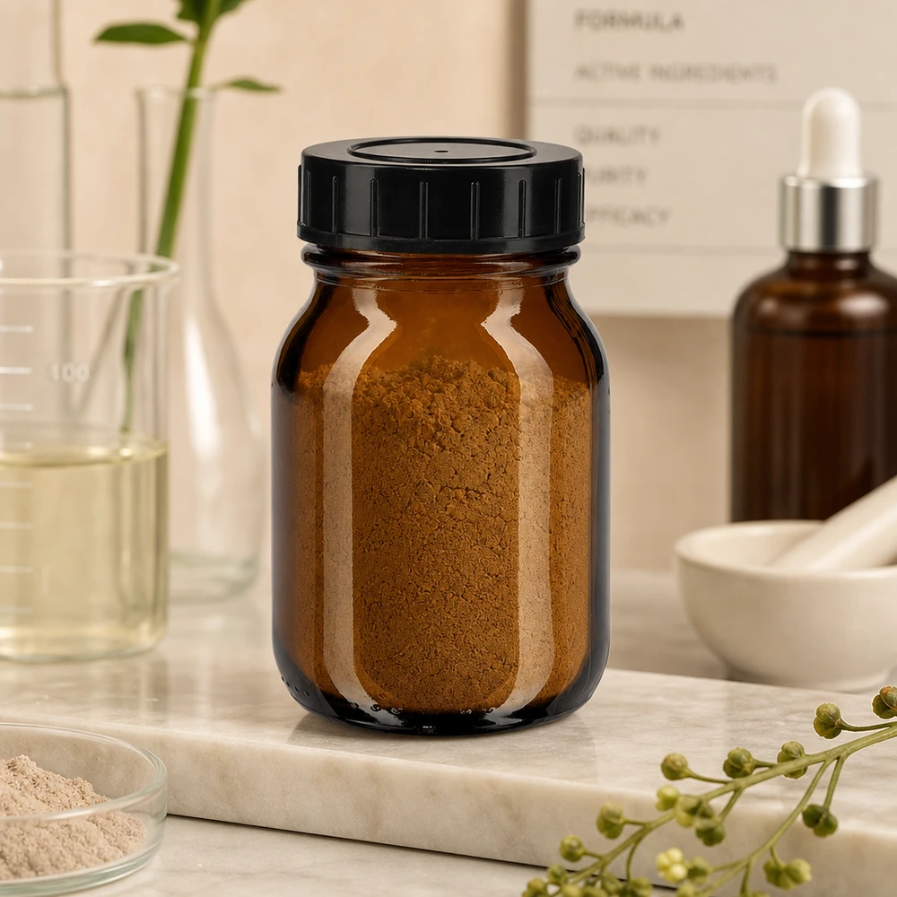 75ml láhev se širokým hrdlem z jantarového skla se šroubovacím uzávěrem. Vielseitige Weitmund-Glasflasche 75ml aus hochwertigem Braunglas für verschiedene Anwendungen