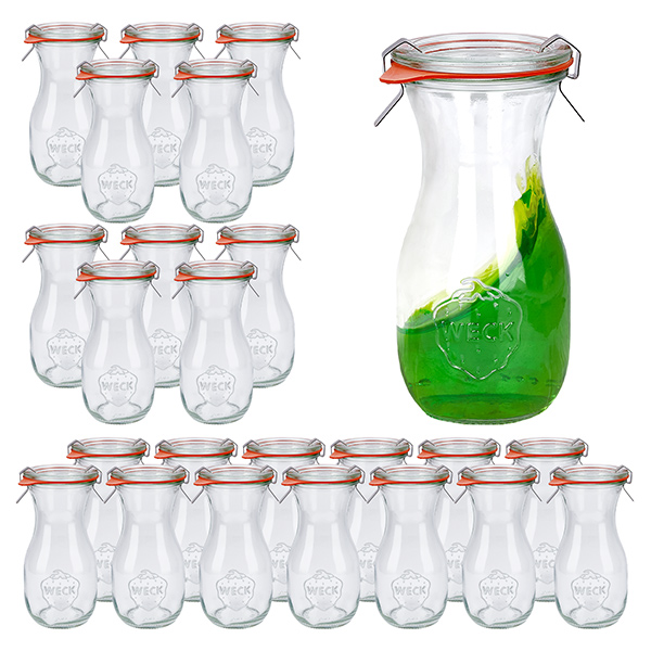 Sada 24 sklenic Weck 290ml na džus s 24 skleněnými víčky. Sada 24 sklenic Weck 290ml na džus s 24 skleněnými víčky.