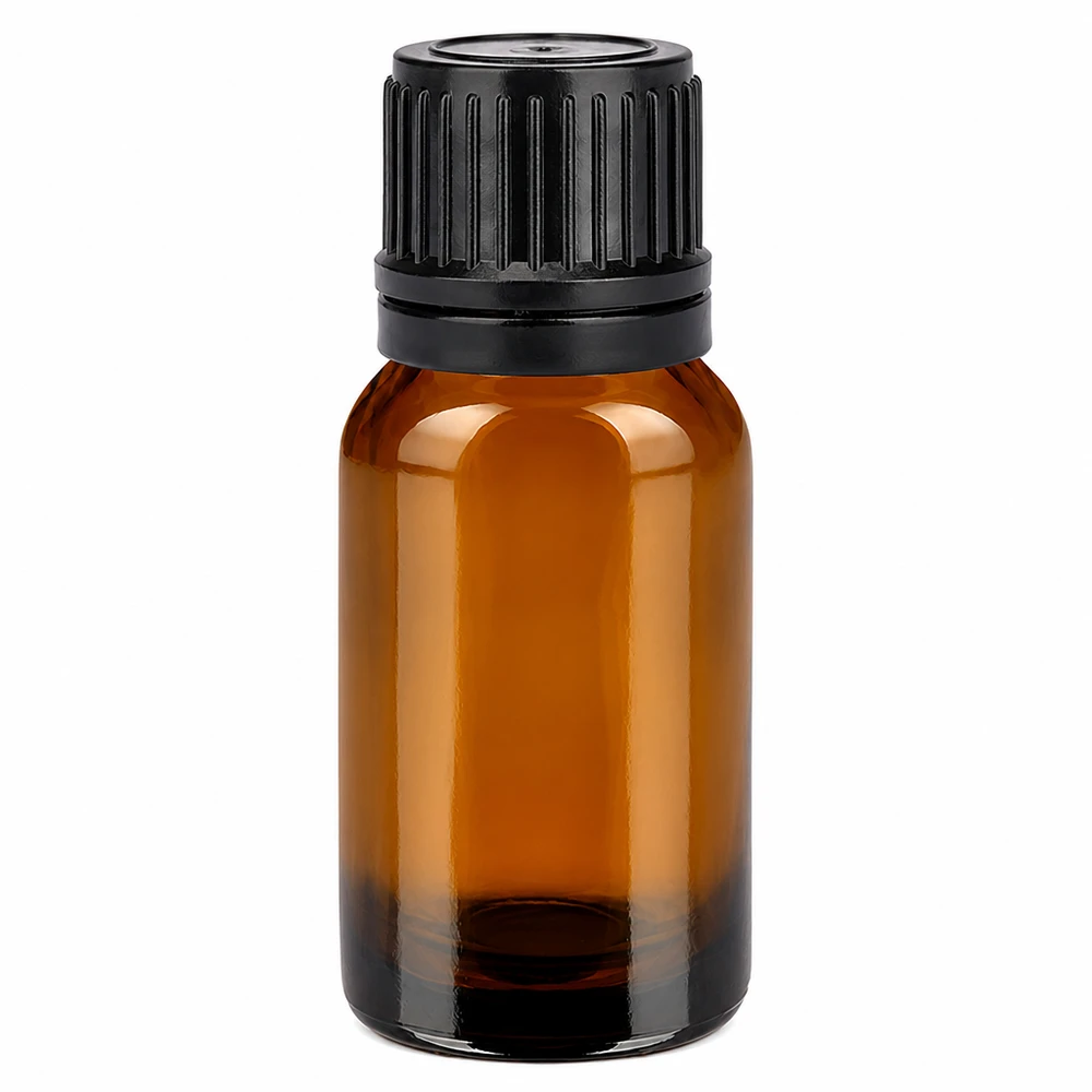 10ml lahvička 11mm šroubovací uzávěr černý tamper evident BrownLine UT18/10 Runde 10ml Glasflasche in Bernsteinfarben mit schwarzem Schraubdeckel für pharmazeutische Zwecke
