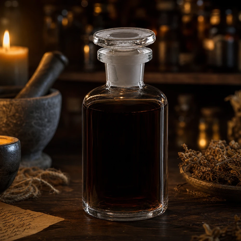 Kulatá lahvička s raménkem 50 ml čirá skleněná zátka s úzkým hrdlem Klare Glasflasche 50ml mit Glasstopfen Enghals Rundschulter im Apothekerstil