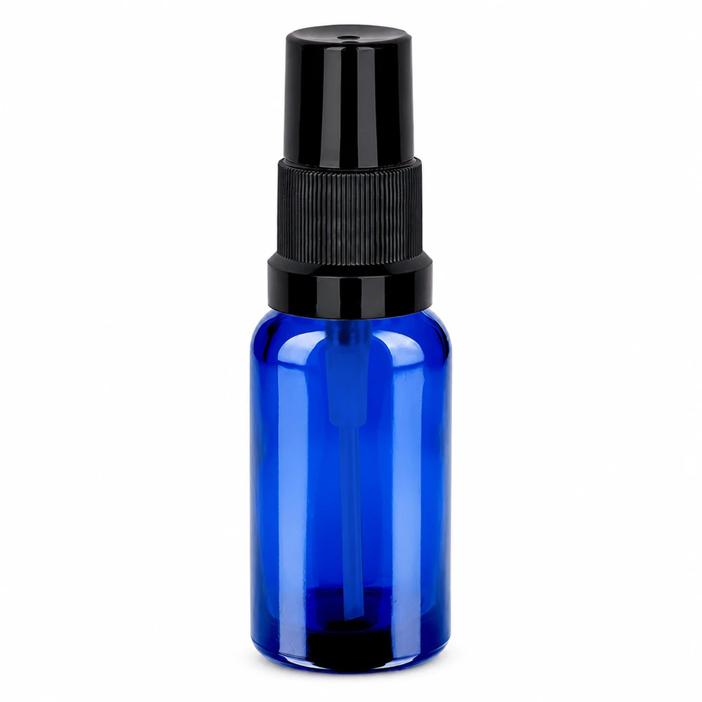 20ml lahvička s rozprašovačem černá standardní uzávěr BlueLine UT18/20 Premium Glasflasche 20ml mit Sprühpumpe STD BlueLine UT18/20 ideal für Parfüm und Pflegeprodukte