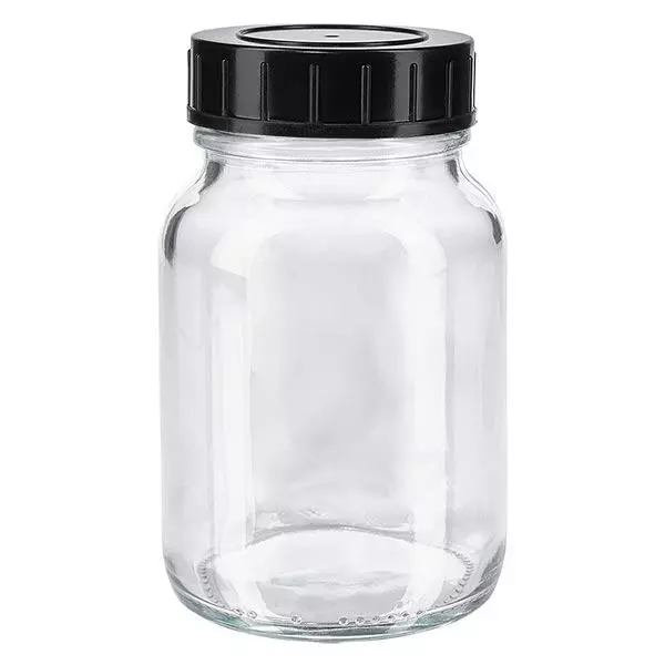 250ml láhev s širokým hrdlem z čirého skla se šroubovacím uzávěrem