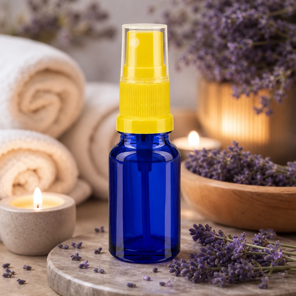 10ml lahvička s rozprašovačem žlutá/transparentní standardní uzávěr BlueLine UT18/10 Professionelle 10ml Sprayflasche gelb STD BlueLine UT18 10 für Aromatherapie und Naturkosmetik