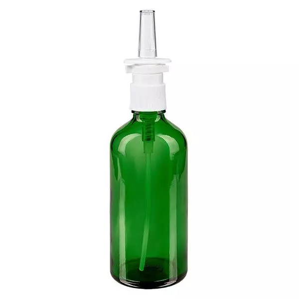 Lékárenská láhev zelená 100ml nosní sprej bílá standardní Lékárenská láhev zelená 100ml nosní sprej bílá standardní