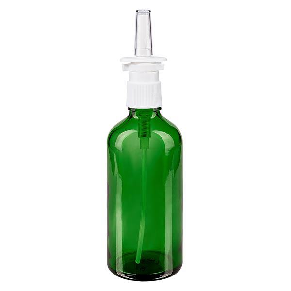 Lékárenská láhev zelená 100ml nosní sprej bílá standardní Lékárenská láhev zelená 100ml nosní sprej bílá standardní