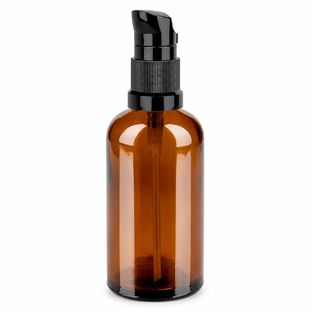 Elegante braune 100ml Flasche mit schwarzem Pumpspender für Beauty Produkte