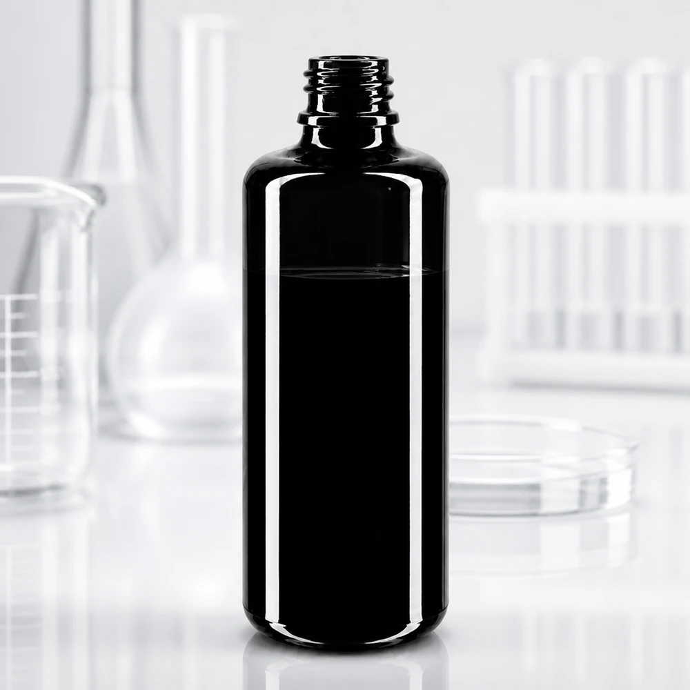 Hochglänzende schwarze Tropfflasche Orion 50ml aus Miron Violettglas für professionelle Anwendungen