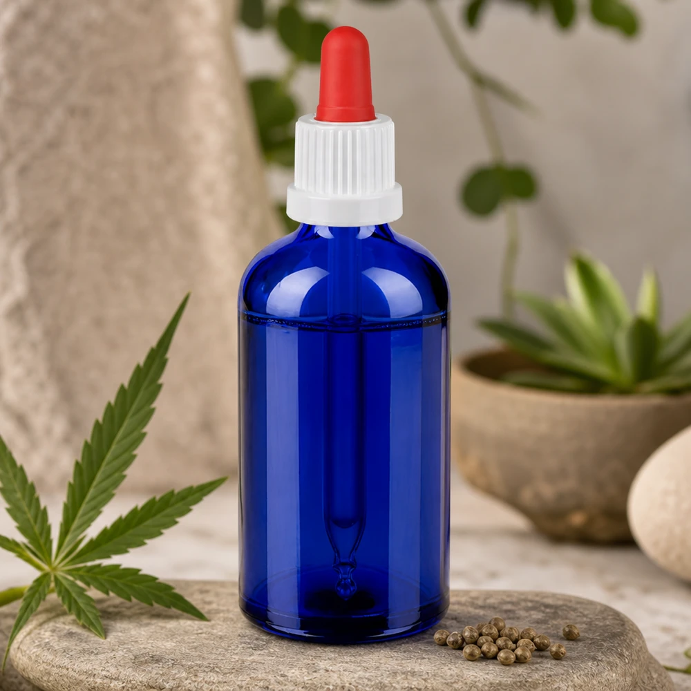 100ml pipetovací láhev černá bílá/červený uzávěr s ochranou proti manipulaci BlueLine UT18/100 Nachhaltige Mehrweg-Glasflasche 100ml umweltfreundliche Alternative zu Plastikbehältern