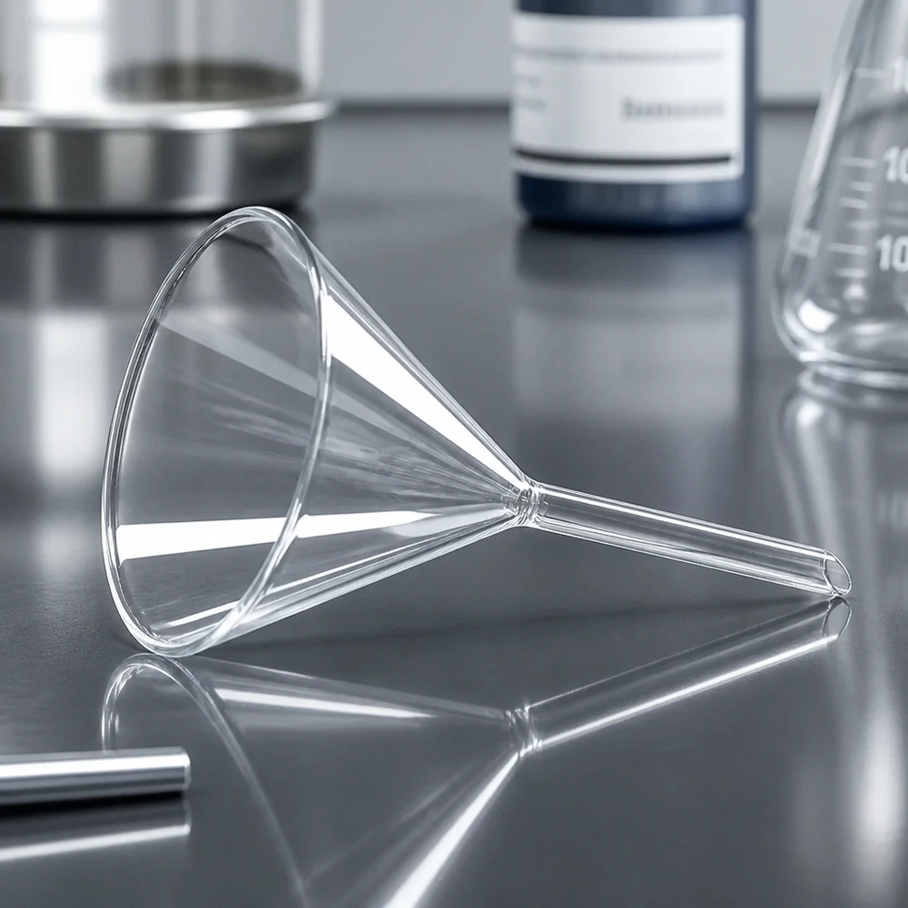 Trychtýř ø80mm sodnovápenatý, úhel 60°, krátký styl Glastrichter mit optimaler 60° Geometrie und 8cm Durchmesser für effiziente Befüllung