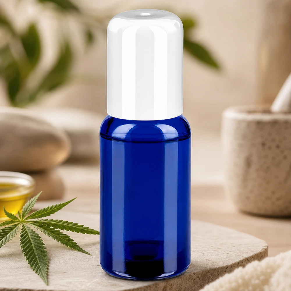 20ml Roll-On Behälter aus hochwertigem blauen Glas mit auslaufsicherem weissen Deckel