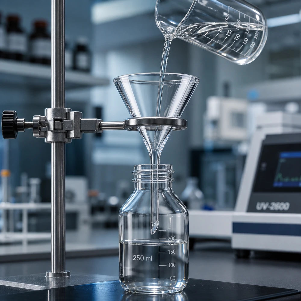 Trychtýř ø40mm sodnovápenatý, úhel 60°, krátký styl Glasklarer 40mm Trichter mit kurzer Bauform aus widerstandsfähigem Kalk-Soda-Glas gefertigt