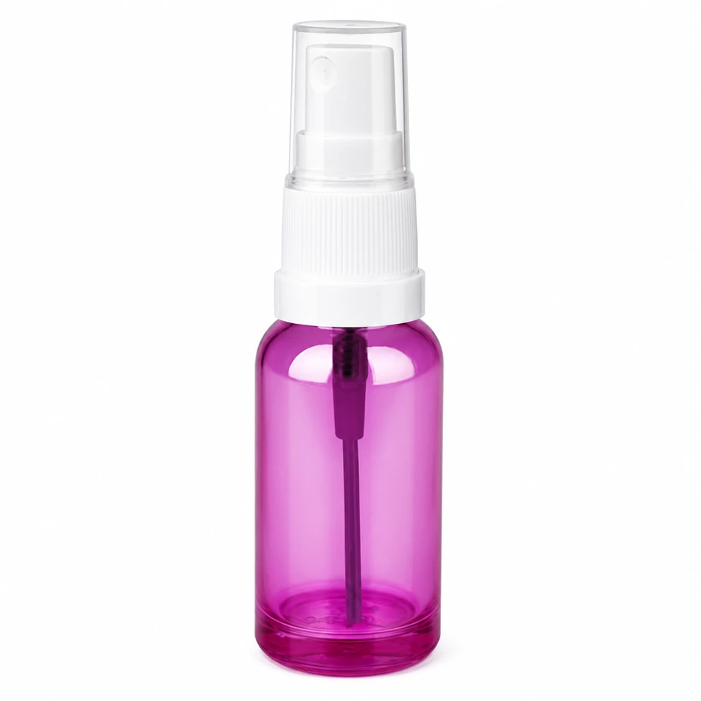 Handliche Sprayflasche 20ml in Purple-Optik mit Kunststoff-Sprühpumpe für Beauty-Anwendungen
