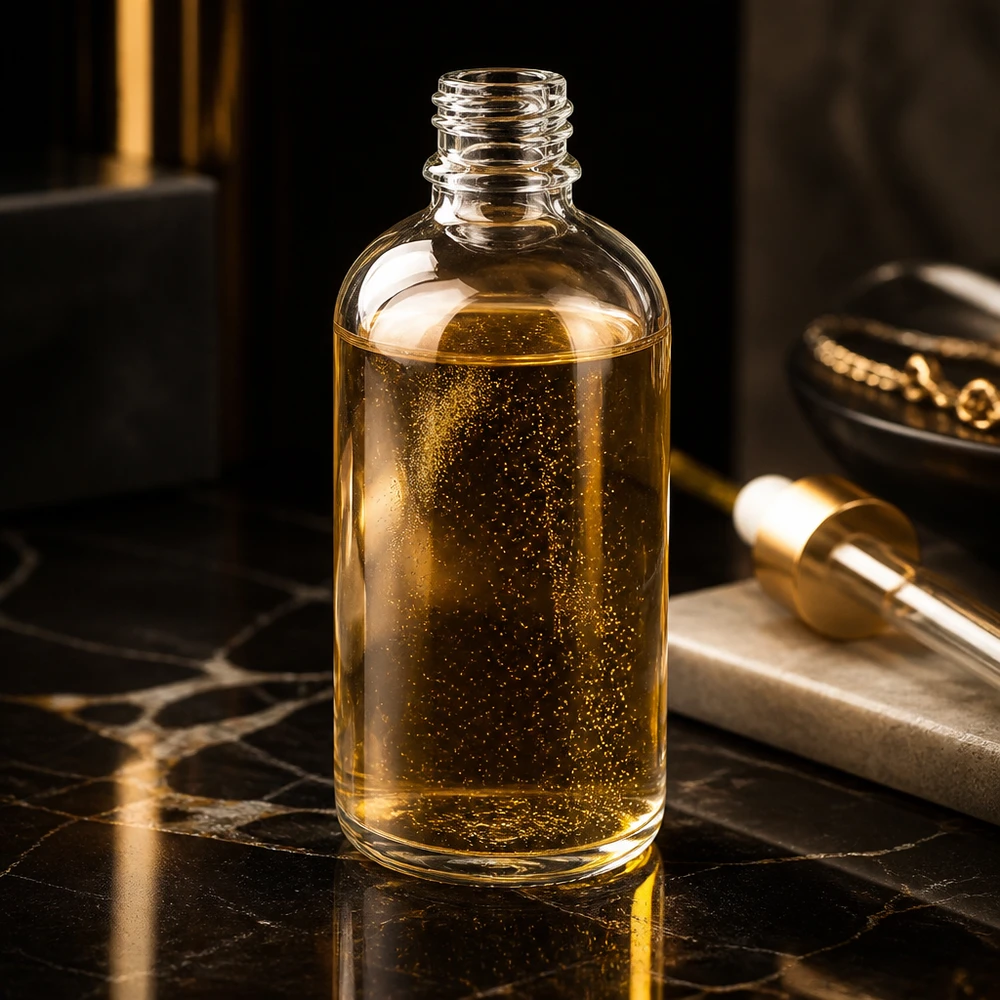 100ml lékárenská láhev ClearLine UT18/100 UNiTWIST 100ml ClearLine Flasche DIN18 ideal für Seren und Öle mit goldenen Schwebepartikeln UNiTWIST