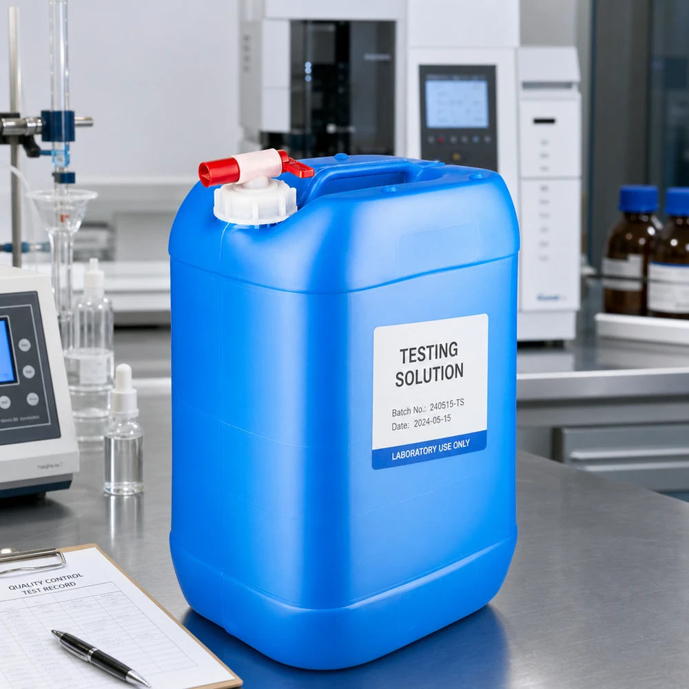 Kanystr 25 litrů modrý s vypouštěcím kohoutem Stapelbarer Kunststoffkanister 25L blau mit sicherem Auslaufhahn für Chemikalien im Laborbetrieb