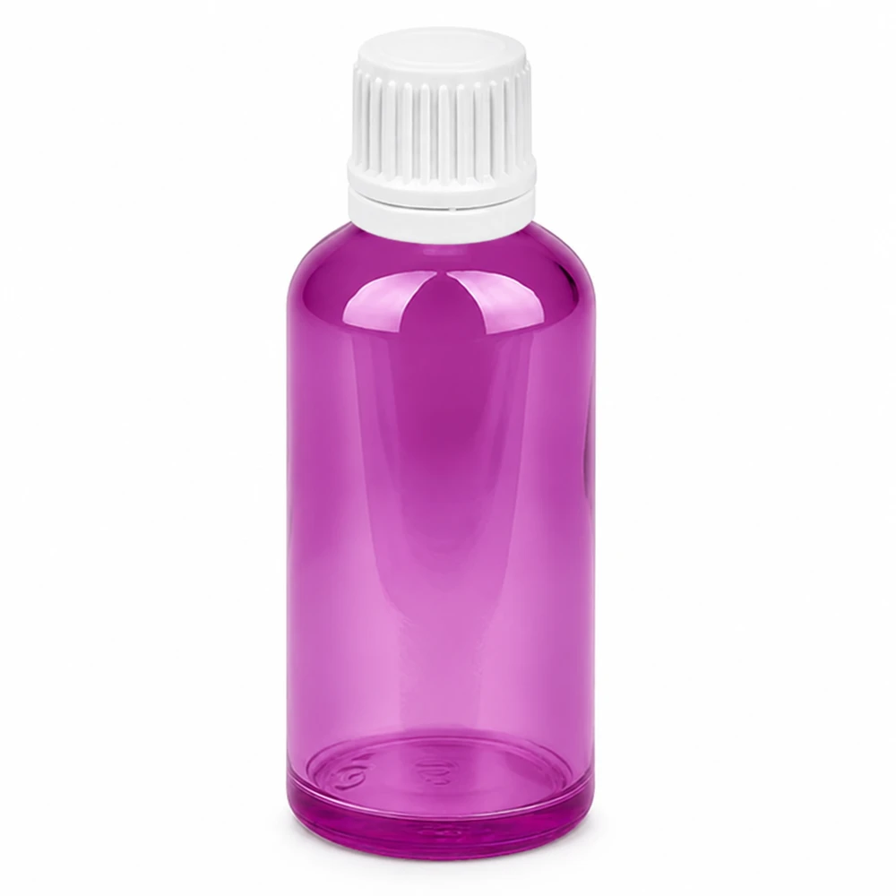 50ml lahvička s kapátkem 0,7mm bílé sklo Originality šroubovací uzávěr PurpleLine UT18/50 UT18/50 Glasflasche 50ml mit präzisem Tropfverschluss in modernem Violett-Ton