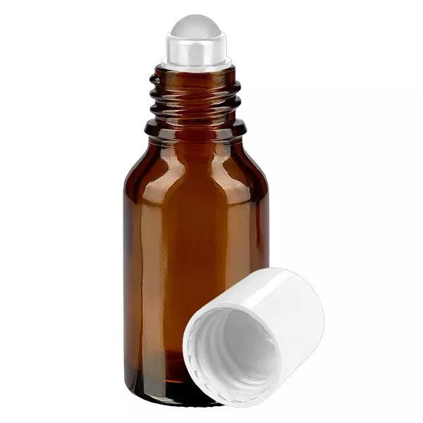 Lékárenská lahvička hnědá 30ml roll-on uzávěr bílý Lékárenská lahvička hnědá 30ml roll-on uzávěr bílý