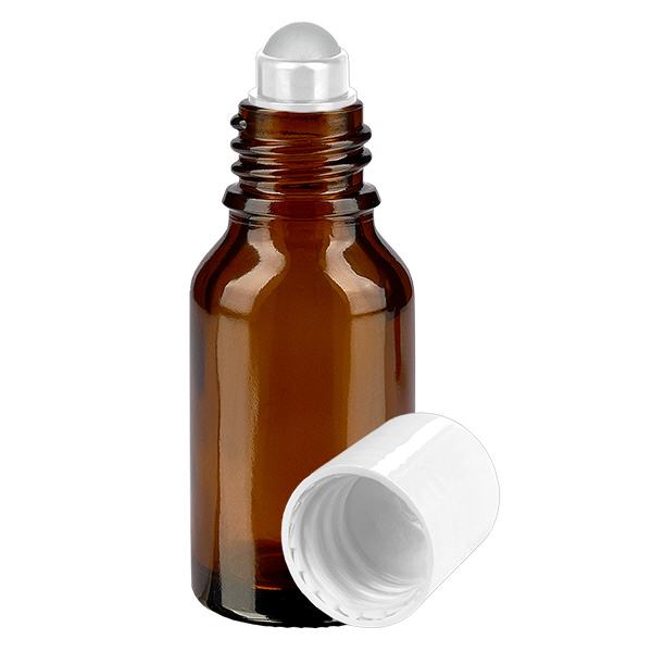Lékárenská lahvička hnědá 30ml roll-on uzávěr bílý Lékárenská lahvička hnědá 30ml roll-on uzávěr bílý