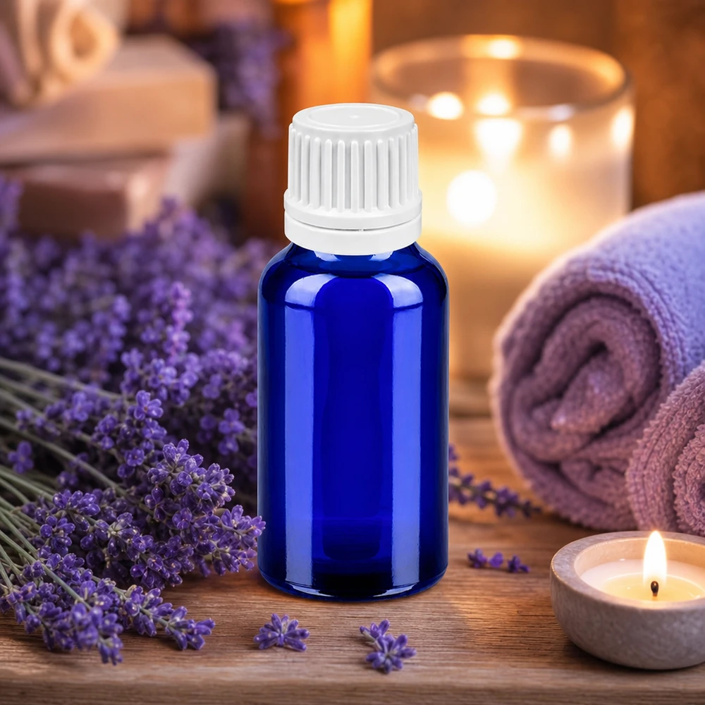 20ml lahvička s kapátkem 0,7mm bílá s uzávěrem s možností manipulace BlueLine UT18/20 Vielseitige 20ml Glasflasche BlueLine ideal für Aromatherapie und Naturkosmetik