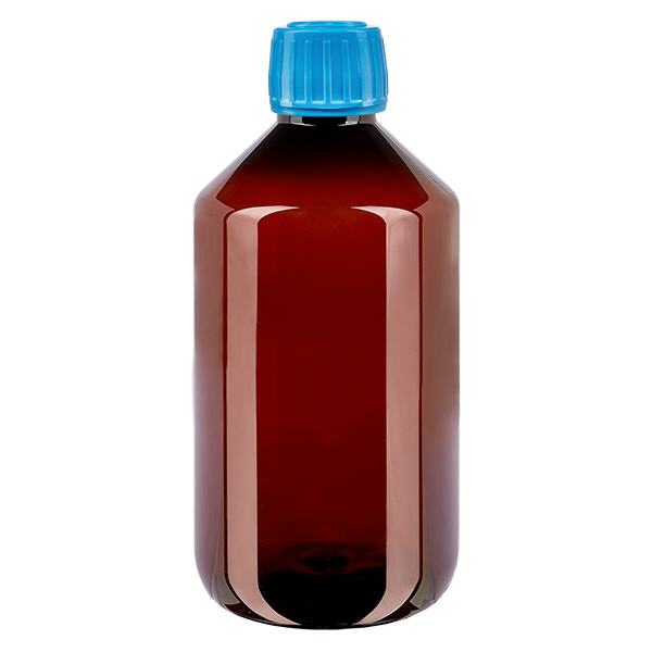PET láhev 500ml s modrým uzávěrem, který je odolný proti manipulaci. PET láhev 500ml s modrým uzávěrem, který je odolný proti manipulaci.
