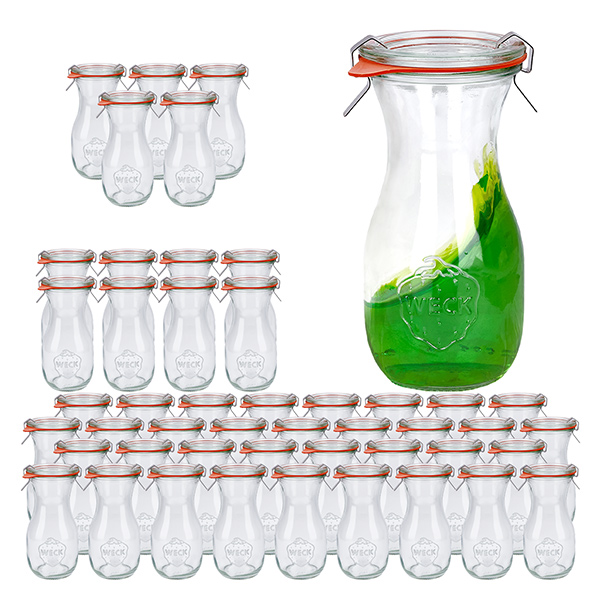 Sada 48 sklenic Weck 290ml na džus se 48 skleněnými víčky. Sada 48 sklenic Weck 290ml na džus se 48 skleněnými víčky.