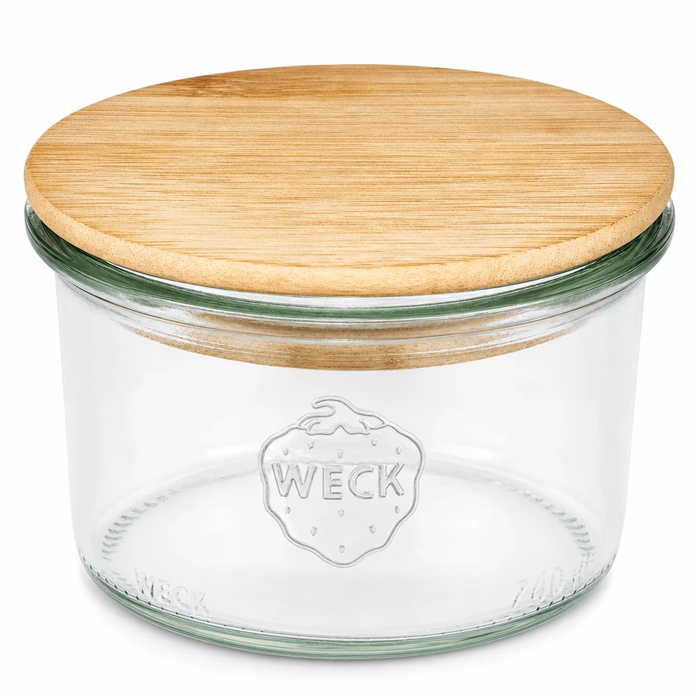 200ml tumblery WECK RR80 s dřevěným víčkem buk. WECK Sturzglas 200ml RR80 mit Bambus Holzdeckel Einmachglas transparent rund für Küche und Vorratshaltung